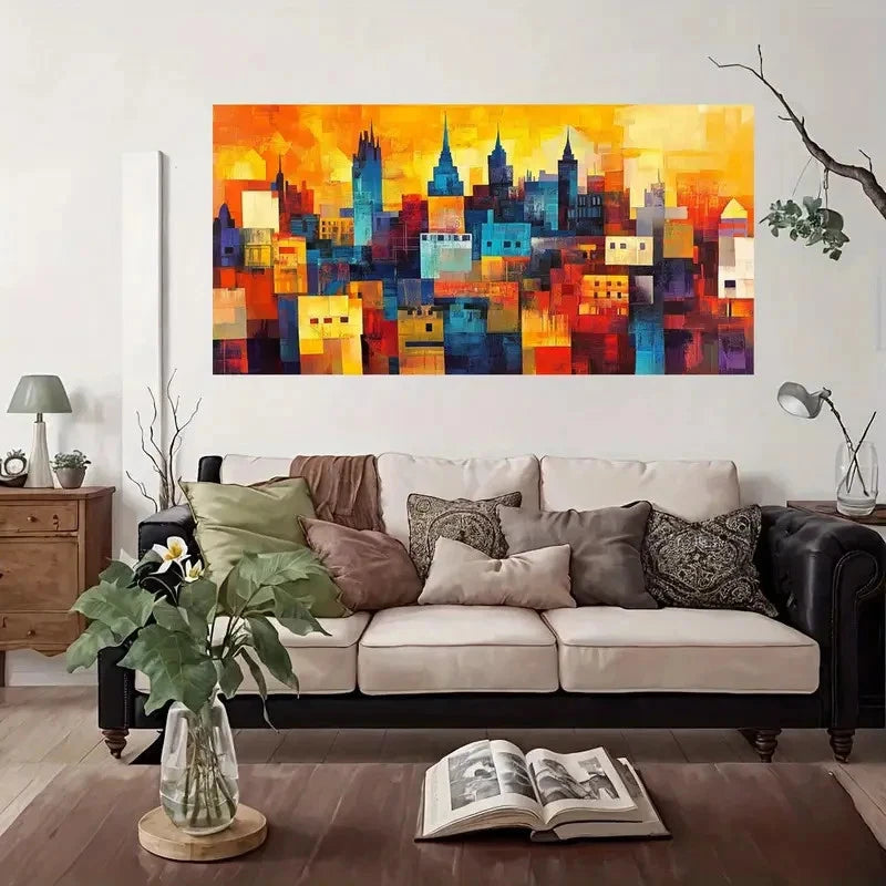 Abstract Cityscape Wall Art Canvas Office Home Room Framed 120x60cm