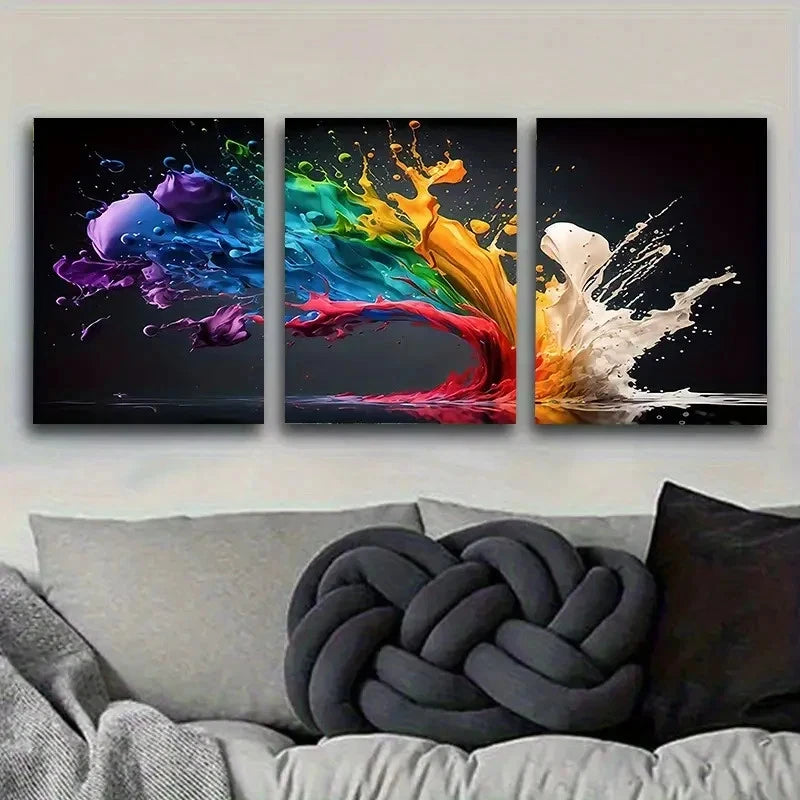 3pcs Dynamic Color Splash Wall Art Set Canvas Framed 50x70cm - High Quality Print 100% Australian Made Wall Canvas Ready to Hang - Bella Home Decor