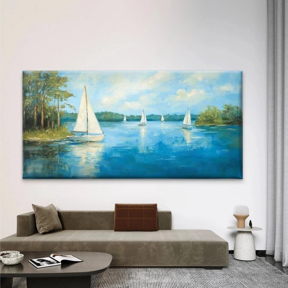 River with Reflections Wall Art Canvas Office Home Room Framed 120x60cm