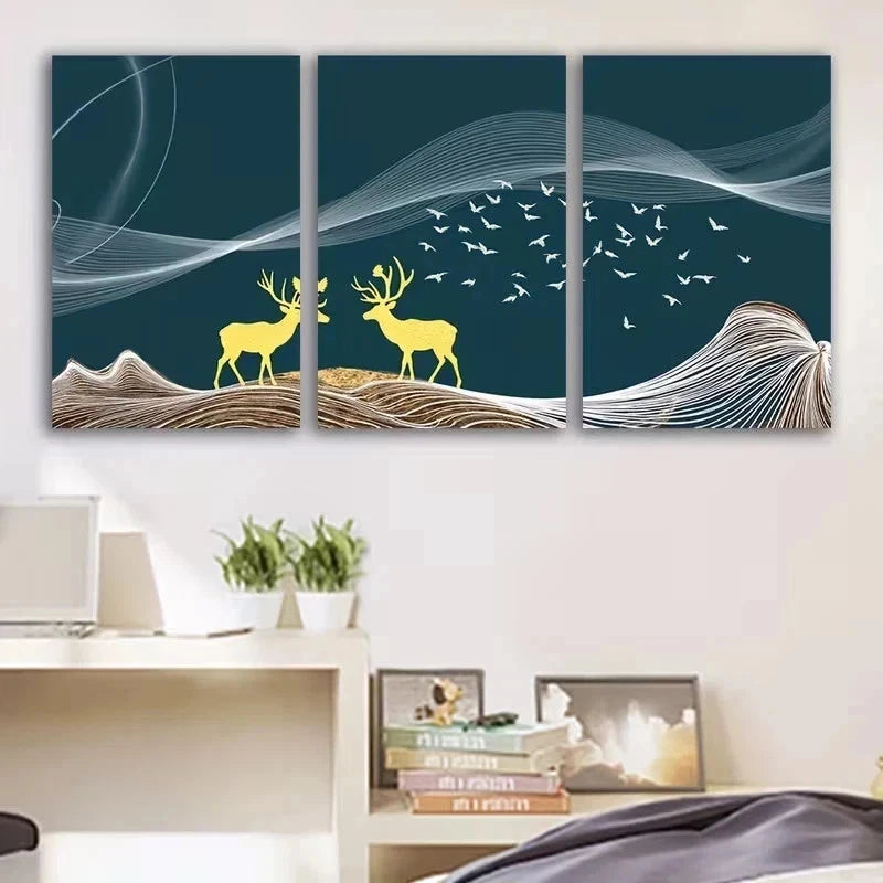 3pcs Several Deer were standing Painting Metal Print Ready to Hang Art