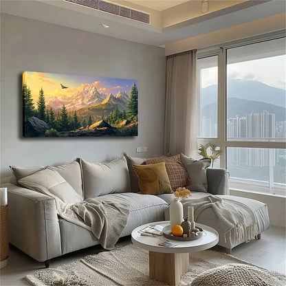 Mountains & Golden Sunset Décor Wall Art Canvas Office Home Room Framed 120x60cm - Bella Home Decor