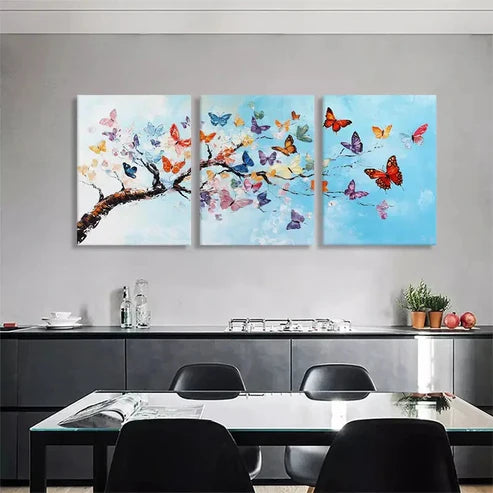 3pcs Butterfly Tree Blue Sky Colorful Perfect Wall Art Set Canvas Unframed - High Quality Print 100% Australian Made Wall Canvas - Bella Home Decor