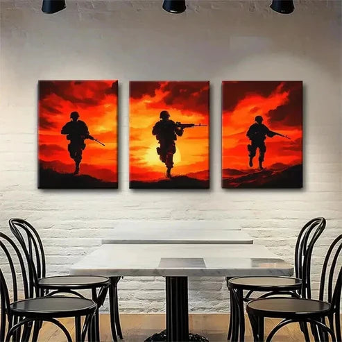 3pcs Heroic Battlefield Sunset Soldier Perfect Wall Art Canvas Unframed - High Quality Print 100% Australian Made Wall Canvas