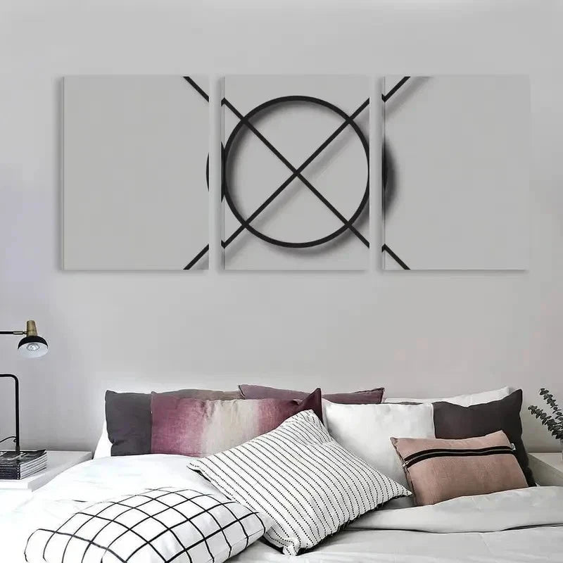 3pcs Abstract Geometric Design Black & White Wall Art Set Canvas Framed 40x60cm - High Quality Print 100% Australian Made Wall Canvas Ready to Hang - Bella Home Decor