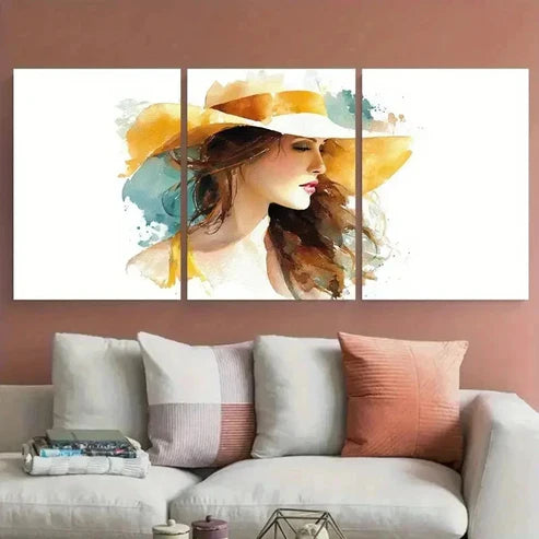 3pcs Woman In Sun Hat Beach Art Minimal Perfect Wall Art Canvas Unframed – High Quality Print 100% Australian Made Wall Canvas
