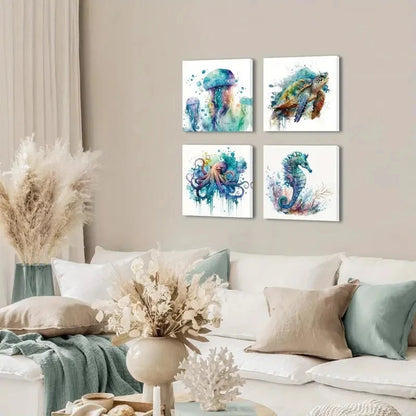 4pcs Ocean Bathroom  Wall Art Canvas Framed