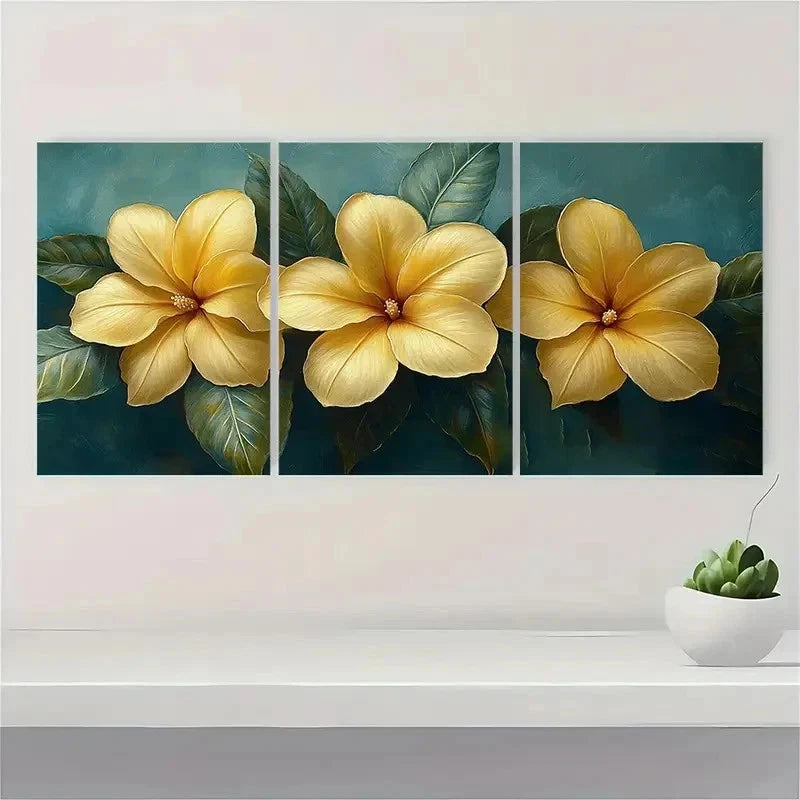 3pcs Allamanda Yellow Flower Tropical Perfect Wall Art Set Canvas Framed 50x70cm - High Quality Print 100% Australian Made Wall Canvas Ready to Hang - Bella Home Decor