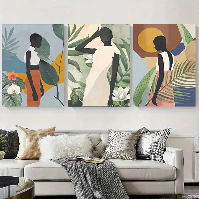3pcs Abstract Botanical Silhouette Metal Print Ready to Hang Art - Bella Home Decor