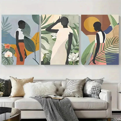 3pcs Abstract Botanical Silhouette Metal Print Ready to Hang Art - Bella Home Decor