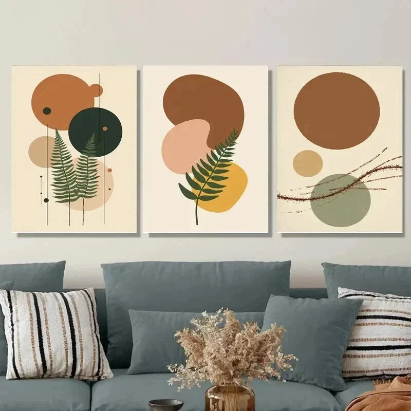 3pcs Geometric & Nature Abstract Botanical Wall Art Set Canvas Framed 50x70cm - High Quality Print 100% Australian Made Wall Canvas Ready to Hang