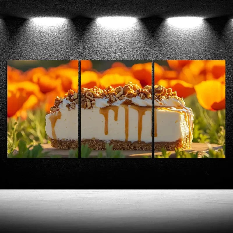 3pcs Delicious Cheesecake Pieces Metal Print Ready to Hang Art - Bella Home Decor