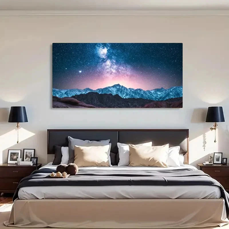 Starry Night & Mountain Scenery Wall Art Canvas Office Home Room Framed 120x60cm