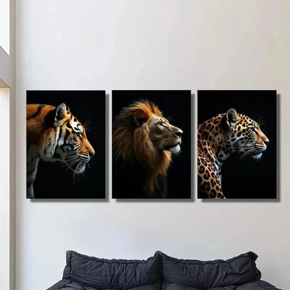 3pcs Tiger Lion & Leopard Animal Portraits Wall Art Canvas Unframed - High Quality Print 100% Australian Made Wall Canvas