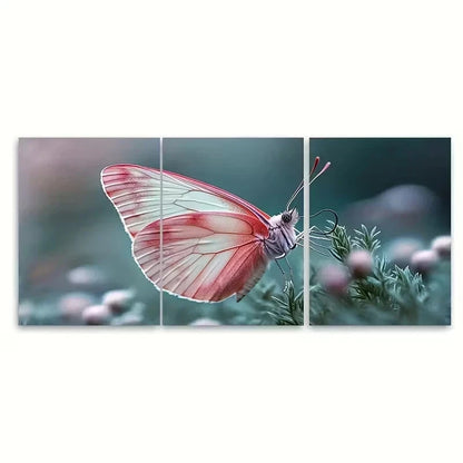 3pcs Pink White Butterfly Delicate Grassy Plant Wall Art Set Canvas Framed 60x90cm - High Quality Print 100% Australian Made Wall Canvas Ready to Hang