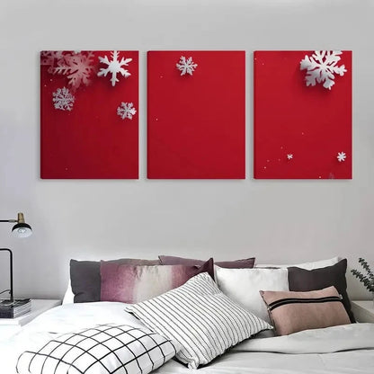 3pcs Red Background with White Snowflakes  Wall Art Set Canvas Framed 40x60cm - High Quality Print 100% Australian Made Wall Canvas Ready to Hang