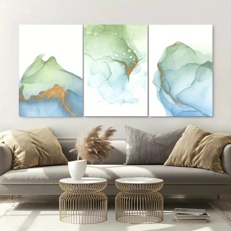 3pcs Watercolor Smoke Poster Paintings Metal Print Ready to Hang Art - Bella Home Decor