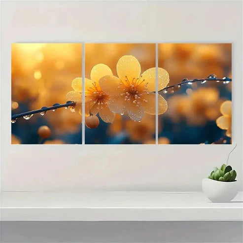 3pcs Yellow Sunshine Mimosa Flower  Wall Art Set Canvas Unframed – High Quality Print 100% Australian Made Wall Canvas - Bella Home Decor