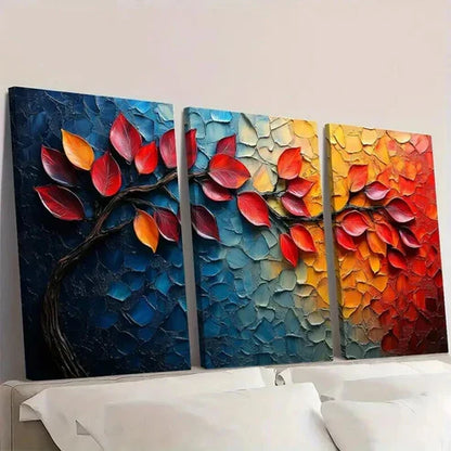 3pcs Modern Abstract Colorful Leaf Tree  Wall Art Set Canvas Unframed - High Quality Print 100% Australian Made Wall Canvas