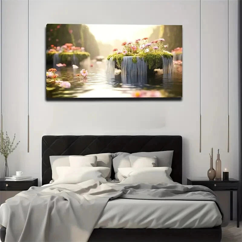 Vibrant Floral Nature Scene Wall Art Canvas Office Home Room Framed 120x60cm - Bella Home Decor