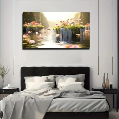 Vibrant Floral Nature Scene Wall Art Canvas Office Home Room Framed 120x60cm - Bella Home Decor