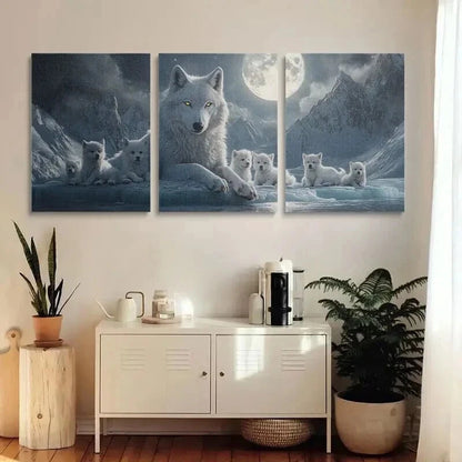 3pcs Majestic White Wolf with Yellow Eyes Wall Art Set Canvas Framed 40x60cm - High Quality Print 100% Australian Made Wall Canvas Ready to Hang