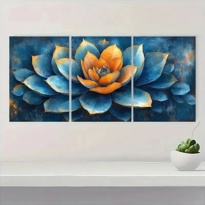 3pcs Teal Blue Yellow Floral Art Modern FG  Wall Art Set Canvas Framed 50x70cm - High Quality Print 100% Australian Made Wall Canvas Ready to Hang - Bella Home Decor