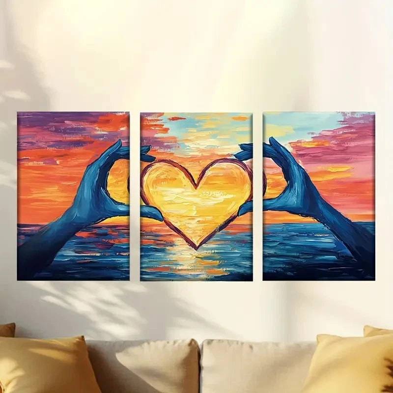 3pcs Stunning sunset sea view and loving hands Wall Art Set Canvas Framed 50x70cm - High Quality Print 100% Australian Made Wall Canvas Ready to Hang - Bella Home Decor