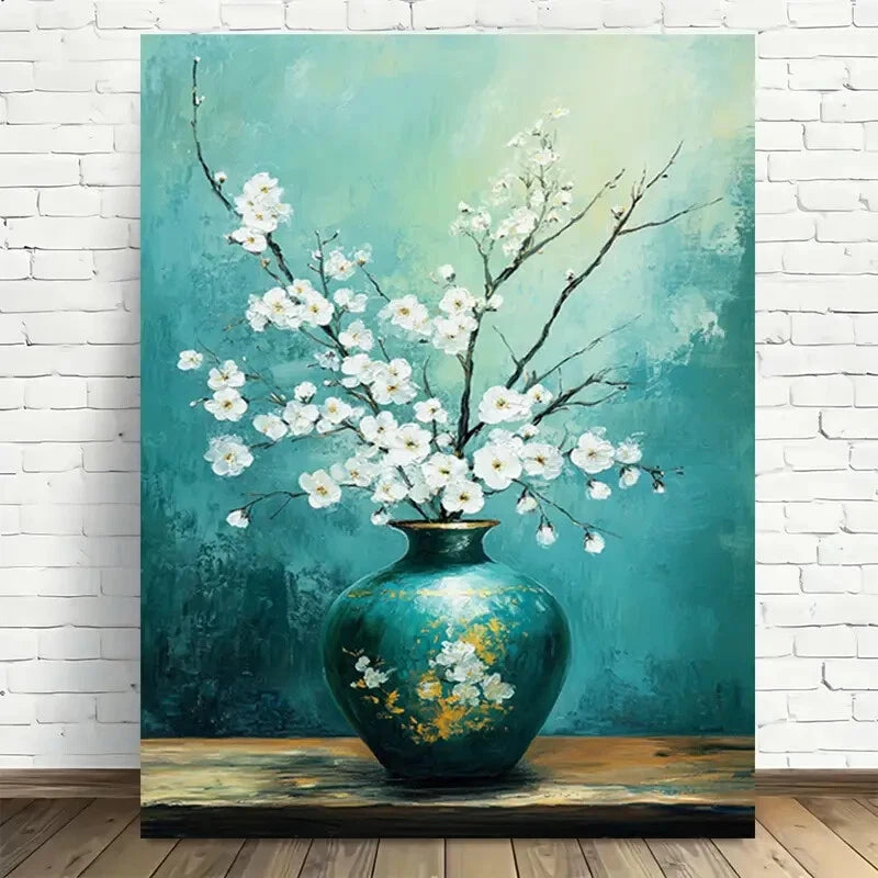 Beautiful Cherry Blossom Vase Modern Painting 40x60cm Metal Print Ready to Hang - Bella Home Decor