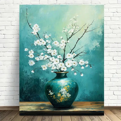Beautiful Cherry Blossom Vase Modern Painting 40x60cm Metal Print Ready to Hang - Bella Home Decor