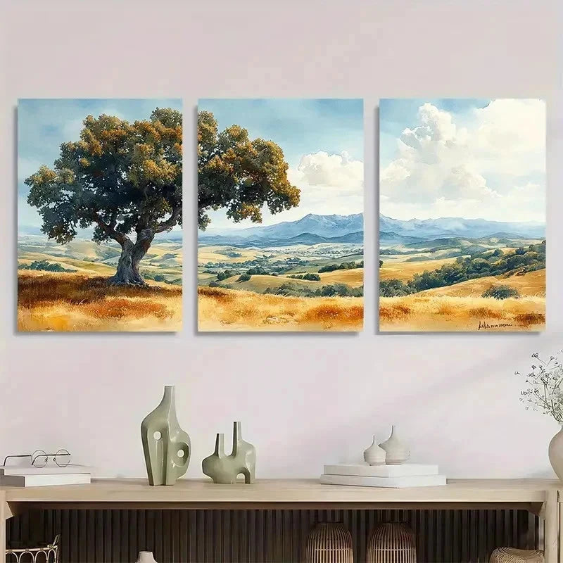 3pcs California Hills Valley Landscape Perfect Wall Art Set Canvas Framed 60x90cm - High Quality Print 100% Australian Made Wall Canvas Ready to Hang - Bella Home Decor