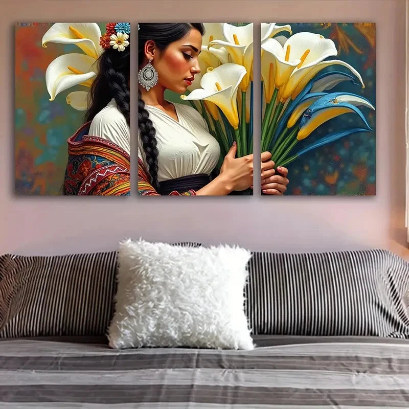 3pcs Serenity Among Flowers Poster Wall Art Set Canvas Framed 50x70cm - High Quality Print 100% Australian Made Wall Canvas Ready to Hang