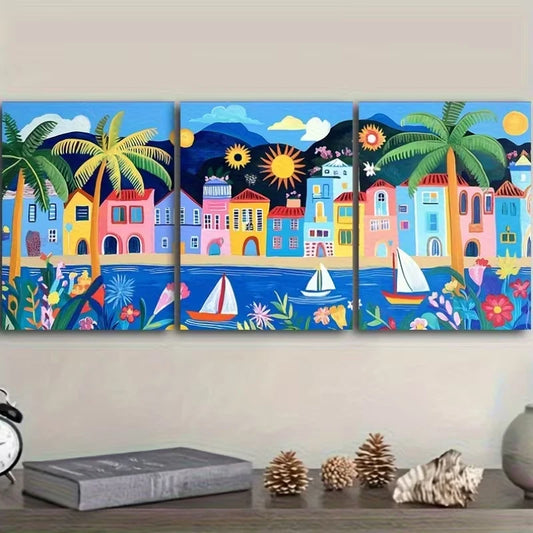3pcs Rio de Janeiro Cityscape with Palm Trees Metal Print Ready to Hang Art