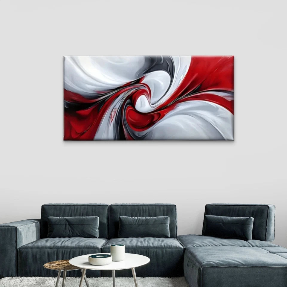 Red & White Swirls Abstract Wall Art Canvas Office Home Room Framed 120x60cm