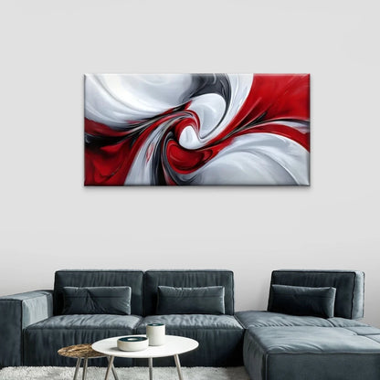 Red & White Swirls Abstract Wall Art Canvas Office Home Room Framed 120x60cm