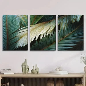 3pcs shades of palm leaves Wall Art Set Canvas Framed 50x70cm - High Quality Print 100% Australian Made Wall Canvas Ready to Hang