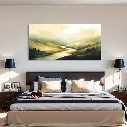 Serene River & Misty Hills Wall Art Canvas Office Home Room Framed 120x60cm