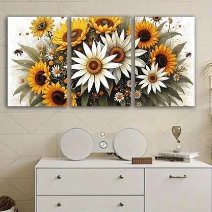 3pcs Sunflower Artwork Wall Art Set Canvas Framed 60x90cm - High Quality Print 100% Australian Made Wall Canvas Ready to Hang