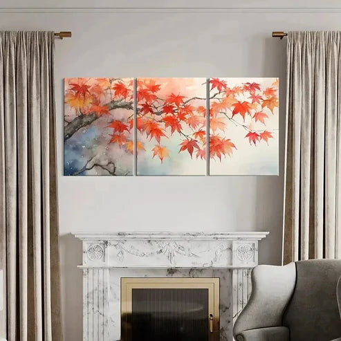 3pcs Leaves Fall Autumn Vintage Watercolor Wall Art Canvas Unframed - High Quality Print 100% Australian Made Wall Canvas
