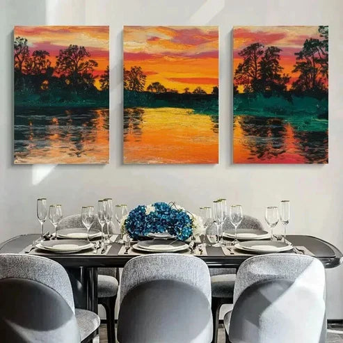 3pcs A Vivid Painting Of A Tranquil Lake Wall Art Set Canvas Unframed - High Quality Print 100% Australian Made Wall Canvas - Bella Home Decor