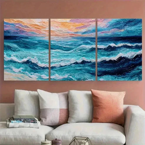 3pcs Abstract Textured Sea Landscape Wall Art Canvas Unframed - High Quality Print 100% Australian Made Wall Canvas - Bella Home Decor