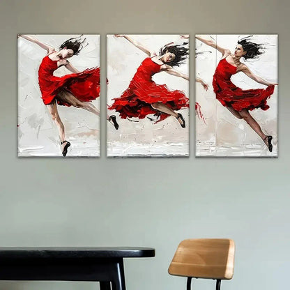 3pcs Vibrant Abstract Depiction of a Red Dancer Wall Art Set Canvas Framed 50x70cm - High Quality Print 100% Australian Made Wall Canvas Ready to Hang - Bella Home Decor