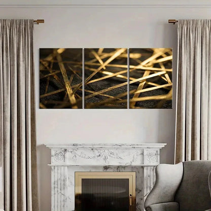3pcs Golden Stripes Abstract Art Decor   Wall Art Set Canvas Framed 40x60cm - High Quality Print 100% Australian Made Wall Canvas Ready to Hang - Bella Home Decor