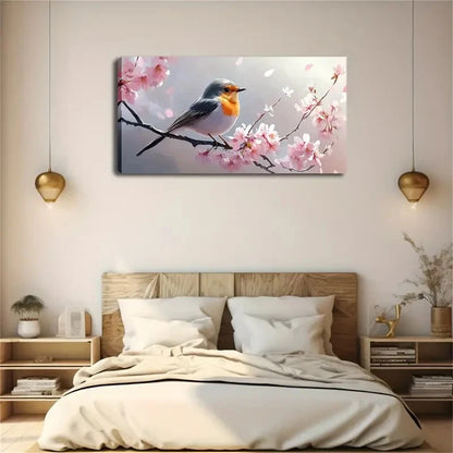 A Bird Landed On A Cherry Wall Art Canvas Office Home Room Framed 120x60cm