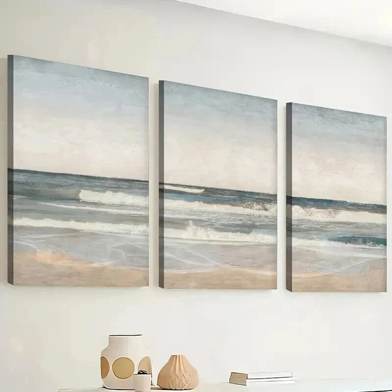 3pcs Seaside Beach Landscape Abstract Perfect Wall Art Set Canvas Framed 60x90cm - High Quality Print 100% Australian Made Wall Canvas Ready to Hang - Bella Home Decor