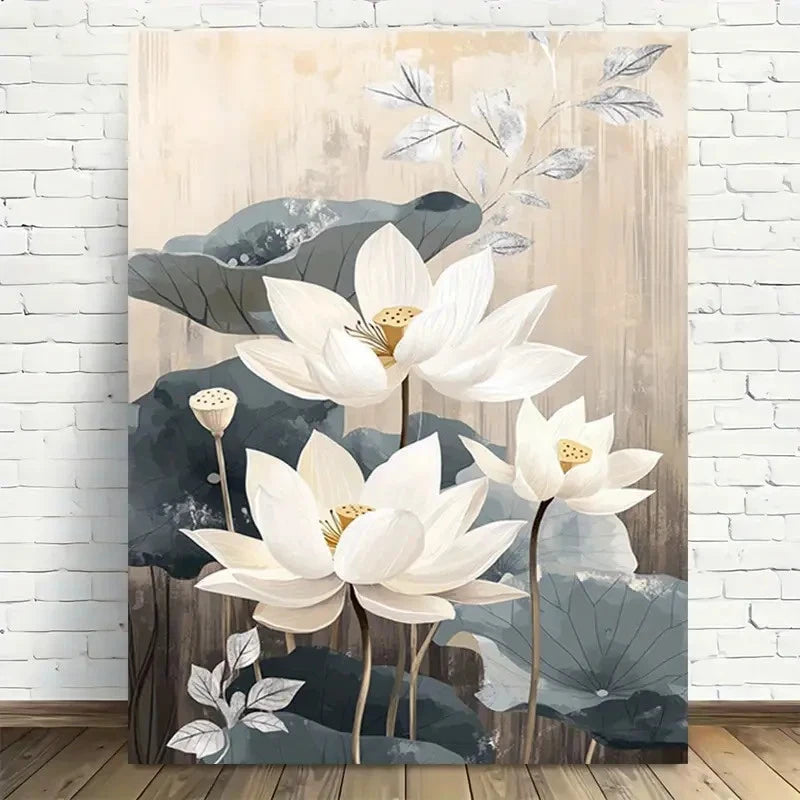 Beautiful Elegant for Lotus Blossom Painting 40x60cm Metal Print Ready to Hang