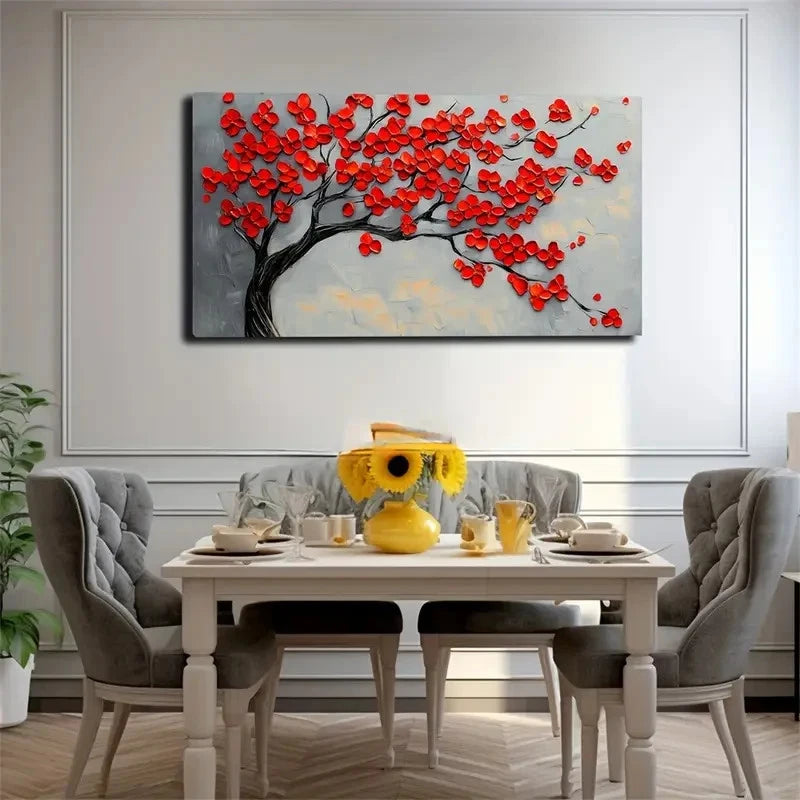 Vibrant Red Petals On Retro Wall Art Canvas Office Home Room Framed 120x60cm