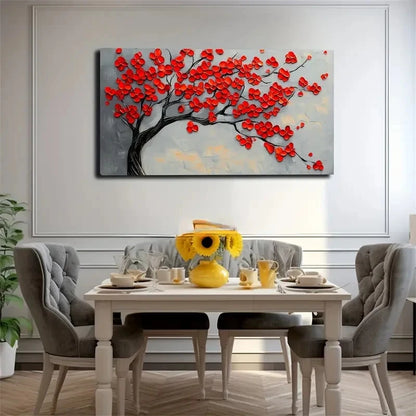 Vibrant Red Petals On Retro Wall Art Canvas Office Home Room Framed 120x60cm
