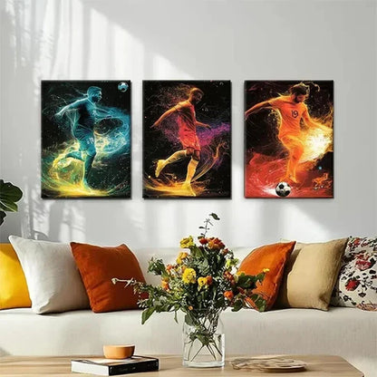 3pcs Vibrant Energy Football Dynamic Perfect Wall Art Canvas Unframed - High Quality Print 100% Australian Made Wall Canvas