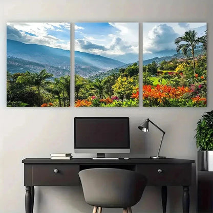 3pcs Medellin Travel Colombia Botanical Perfect Wall Art Set Canvas Framed 50x70cm - High Quality Print 100% Australian Made Wall Canvas Ready to Hang