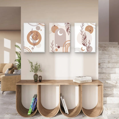 3pcs Modern Boho Neutral Abstract Beige Wall Art Set Canvas Framed 50x70cm - High Quality Print 100% Australian Made Wall Canvas Ready to Hang